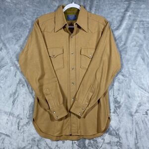 Pendleton Woolen Mills Mens Tan Western Snap Front Shirt 100% Virgin Wool Size M
